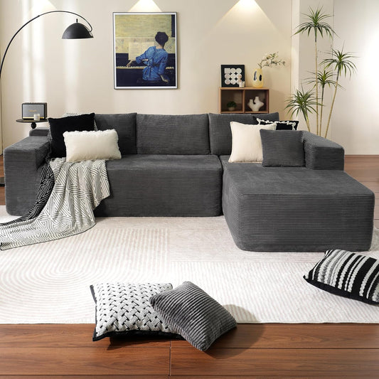 L-Shaped Modular Couch – Plush Corduroy, No Assembly Needed